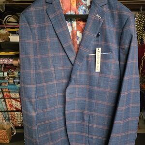 Paisley & Gray Blue and Red Checkered Blazer